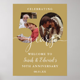Gold 50th Wedding Jubileum 2 Foto Welkom Teken Poster