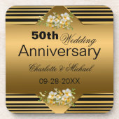 Gold 50th Wedding Jubileum Bier Onderzetter (Voorkant)