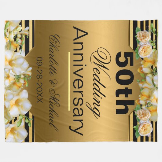 Gold 50th Wedding Jubileum Fleece Deken (Voorkant (Horizontaal))