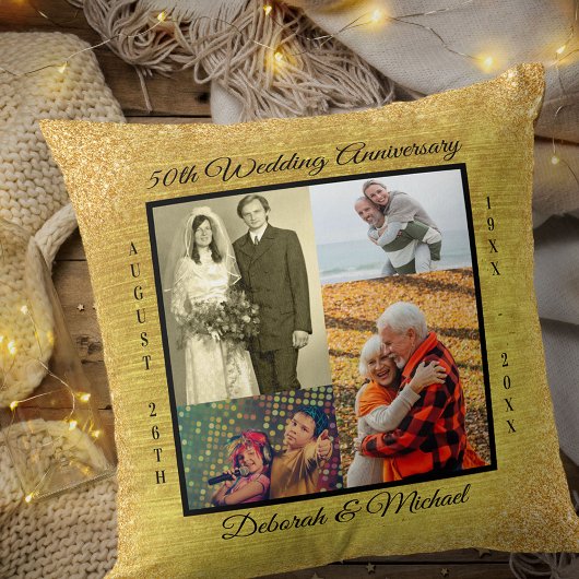 Gold 50th Wedding Jubileum Foto Collage Kussen