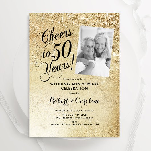 Gold 50th Wedding Jubileum Foto Kaart