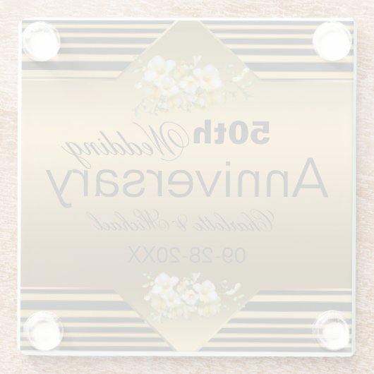 Gold 50th Wedding Jubileum Glass Onderzetter Glazen Onderzetter (Achterkant)