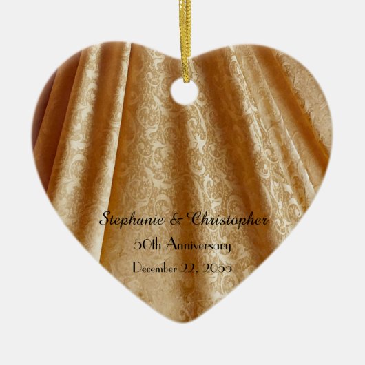 Gold 50th Wedding Jubileum Heart Shaped, Name  Keramisch Ornament (Voorkant)