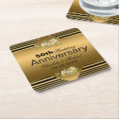 Gold 50th Wedding Jubileum Kartonnen Onderzetters (Schuin)