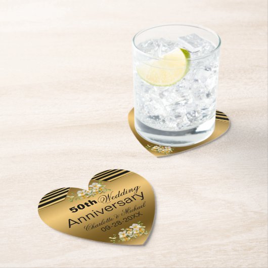 Gold 50th Wedding Jubileum Kartonnen Onderzetters (Insitu)