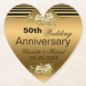 Gold 50th Wedding Jubileum Kartonnen Onderzetters (Voorkant)