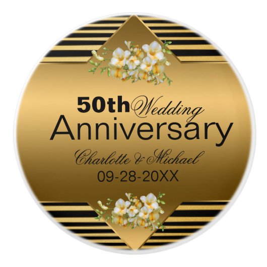 Gold 50th Wedding Jubileum Keramische Knop (Voorkant)