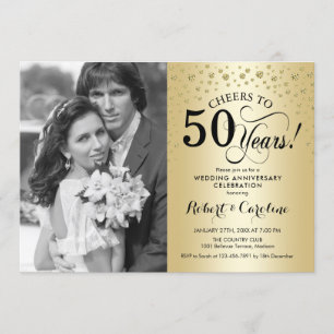 Gold 50th Wedding Jubileum met foto Kaart