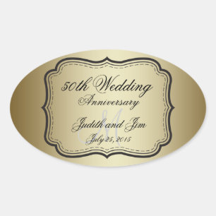 Gold 50th Wedding Jubileum Ovale Sticker