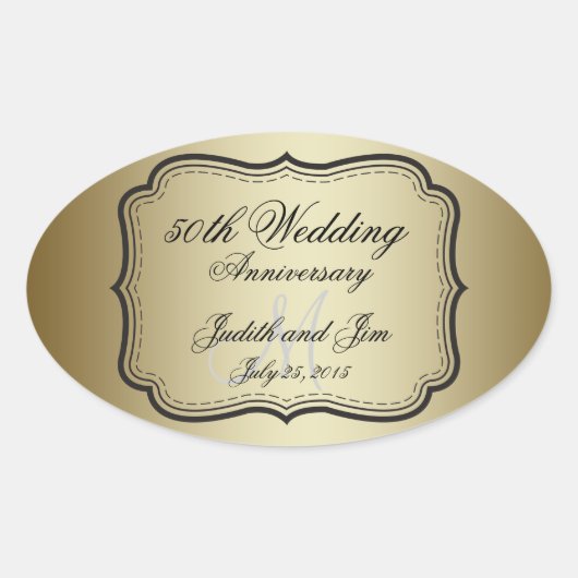 Gold 50th Wedding Jubileum Ovale Sticker (Voorkant)