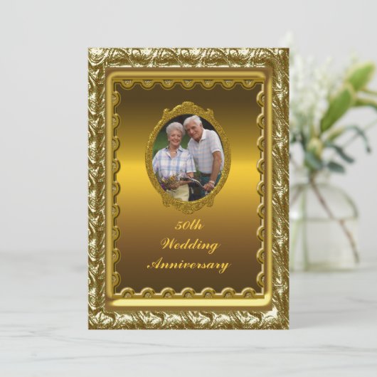 Gold 50th Wedding Jubileum Party Uitnodiging (Staand voorkant)