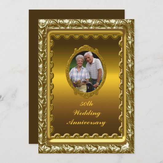 Gold 50th Wedding Jubileum Party Uitnodiging (Voorkant / Achterkant)