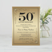 Gold 50th Wedding Jubileum Party-uitnodiging Kaart (Staand voorkant)