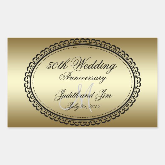 Gold 50th Wedding Jubileum Rechthoekige Sticker (Voorkant)