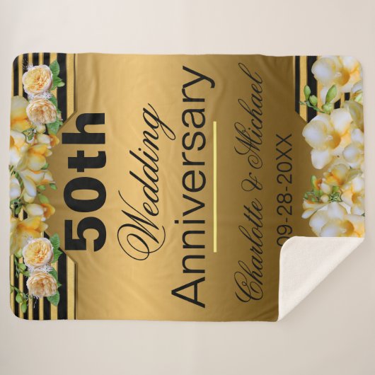 Gold 50th Wedding Jubileum Sherpa Deken (Voorkant (horizontaal))