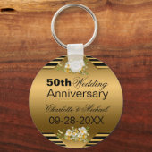 Gold 50th Wedding Jubileum Sleutelhanger (Voorkant)