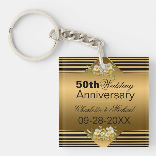 Gold 50th Wedding Jubileum Sleutelhanger (voorkant)