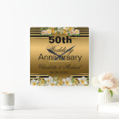 Gold 50th Wedding-Jubileum Vierkante Klok (Huis)
