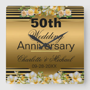 Gold 50th Wedding Jubileum Vierkante Klok