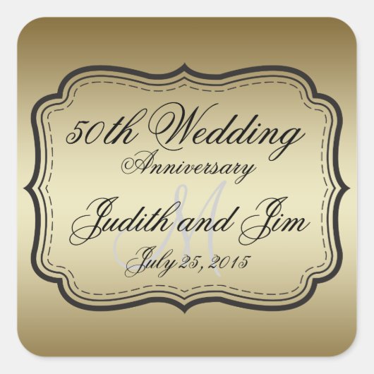 Gold 50th Wedding Jubileum Vierkante Sticker (Voorkant)