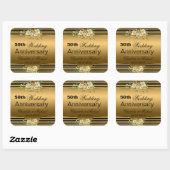 Gold 50th Wedding Jubileum Vierkante Sticker (Vel)