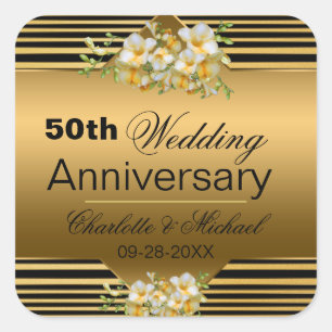 Gold 50th Wedding Jubileum Vierkante Sticker