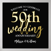 Gold 50th Wedding Jubileum Welkomstteken Folie Afdrukken (Voorkant)