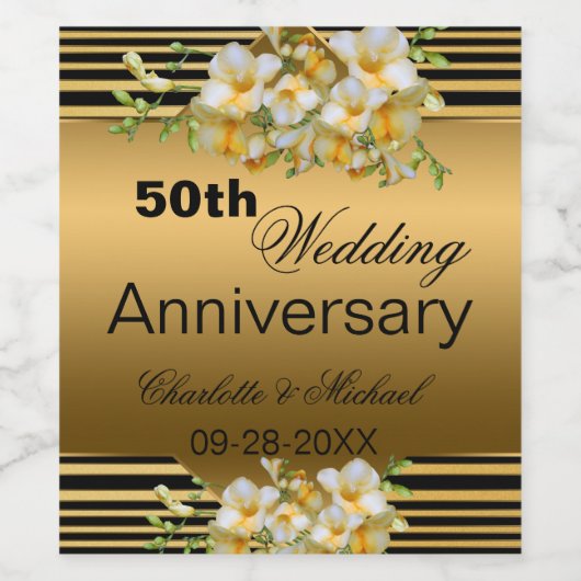 Gold 50th Wedding Jubileum Wijn Etiket (Enkel label)
