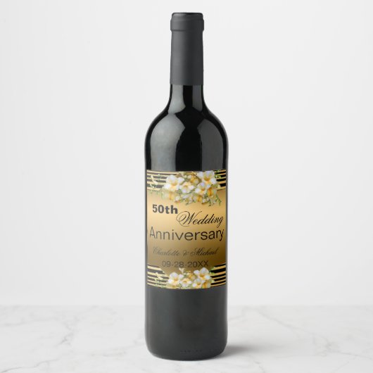 Gold 50th Wedding Jubileum Wijn Etiket (Voorkant)