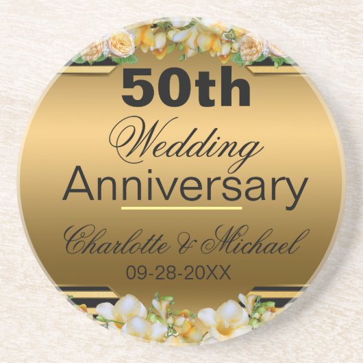 Gold 50th Wedding Jubileum Zandsteen Onderzetter (Voorkant)