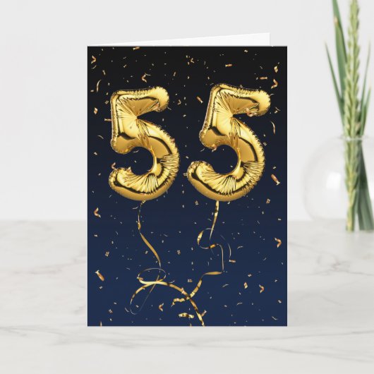 Gold 55 Mylar Birthday ballonnen en Confetti Card Kaart (Voorkant)