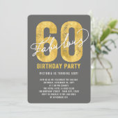 Gold 60th and Fabulous 60th Birthday Party Invite Kaart (Staand voorkant)