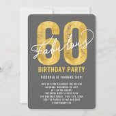 Gold 60th and Fabulous 60th Birthday Party Invite Kaart (Voorkant)