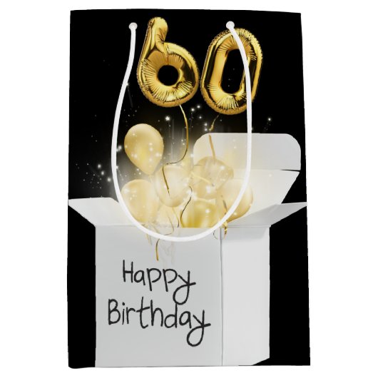Gold 60th Birthday-ballonnen in doos Medium Cadeauzakje (Voorkant)
