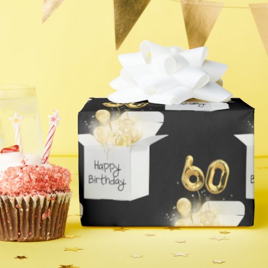 Gold 60th Birthday-ballonnen in White Box Cadeaupapier (Verjaardagsfeest)
