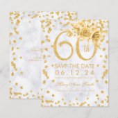 Gold 60th Birthday Glam Marble Save The Date (Voorkant / Achterkant)