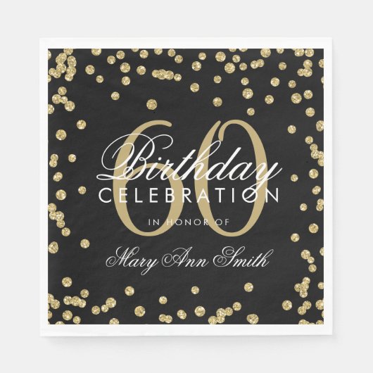 Gold 60th Birthday Glitter Confetti Black Servet (Voorkant)