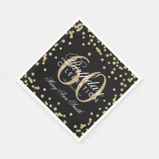 Gold 60th Birthday Glitter Confetti Black Servet (Hoek)