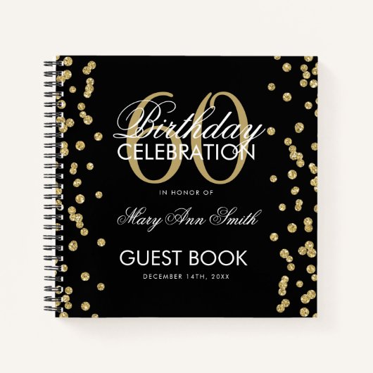 Gold 60th Birthday Guestbook Confetti Black Notitieboek (Voorkant)