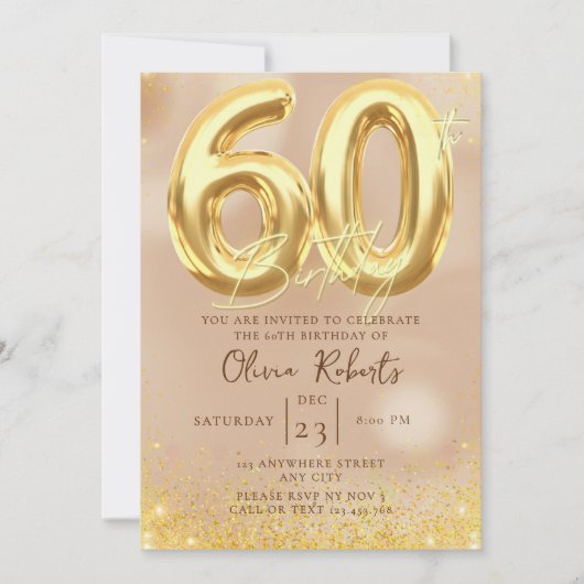 Gold 60th Birthday Invitation Feestdagenkaart (Voorkant)