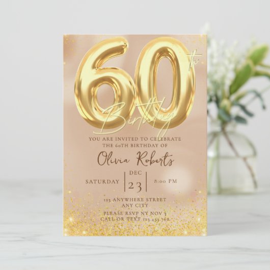 Gold 60th Birthday Invitation Feestdagenkaart (Staand voorkant)