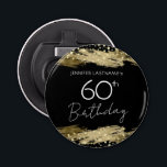 Gold 60th Birthday Party Bottle Opener<br><div class="desc">Alle tekst kan worden aangepast en kan eenvoudig worden gewijzigd voor uw eigen wensen. Faux gouden verfstreken. Het 60ste verjaardagsfeest goud en zwart confetti.</div>