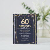 Gold 60th Birthday Party Budget Invitation (Staand voorkant)
