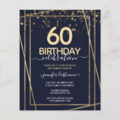 Gold 60th Birthday Party Budget Invitation (Voorkant)