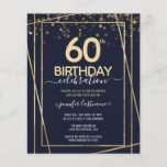 Gold 60th Birthday Party Budget Invitation<br><div class="desc">Elegant Faux gouden grens met de schijnwerpers aan de bovengrens. Alle tekst kan worden aangepast en kan eenvoudig worden gewijzigd voor uw eigen wensen. Geweldig elegante 60e verjaardag sjabloon.</div>