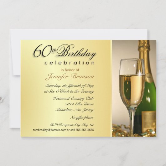 Gold 60th Birthday Party Invitations with Monogram Kaart (Voorkant)