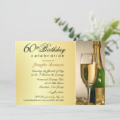 Gold 60th Birthday Party Invitations with Monogram Kaart (Staand voorkant)