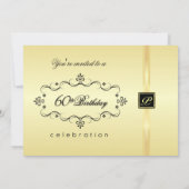 Gold 60th Birthday Party Invitations with Monogram Kaart (Achterkant)