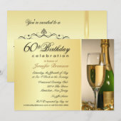 Gold 60th Birthday Party Invitations with Monogram Kaart (Voorkant / Achterkant)