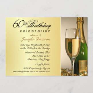 Gold 60th Birthday Party Invitations with Monogram Kaart